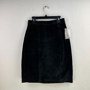 Vintage Global Identity G-III Black Suede Leather‎ Pencil Skirt Womens Size 5/6